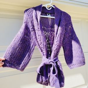 Nanette Lepore purple Mohair balloon sleeve tie waist cardigan XS.